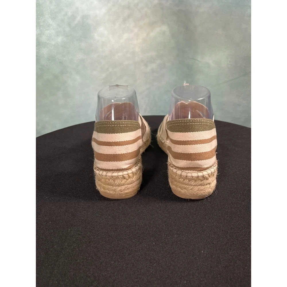 2Espadrilles‎ Women Striped Canvas Elastic Strap Espadrille Flats Olive Tan 39